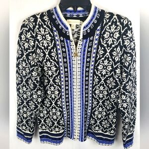 Appleseed's Nordiac Fair Isles Front Zip Wool Blend Cardigan Sweater Sz M